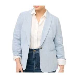J.Crew Re-Imagined Sky Blue Herringbone Linen-Cotton Blazer, Size 20